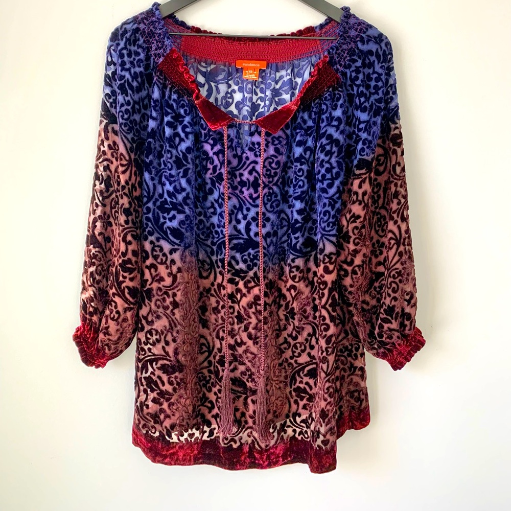 {sundance} velvet burnout peasant blouse